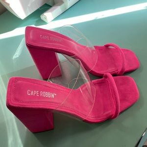 HOT PINK CAPE ROBBIN SLIP ON HEELS. Barbie pink!